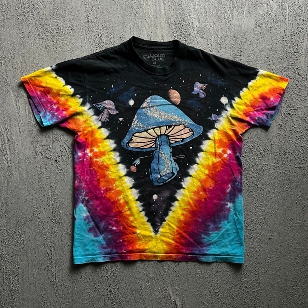 Vintage Liquid Blue Shirt Medium Tie Dye 2000s Mushroom Space